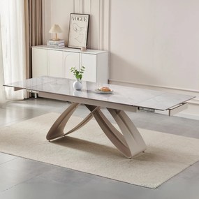 Rozkladací jedálenský stôl Lungo (sivý mramor + kašmír) (pre 6-8 osôb). Akcia -20%. Vlastná spoľahlivá doprava až k Vám domov. 1129256