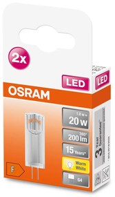 LED žiarovka G4 s päticou 1,8W = 20W 200lm 2700K Warm 300° OSRAM Star 2PAK