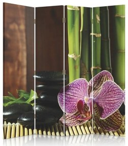 Ozdobný paraván Zen Orchid Bamboo - 145x170 cm, štvordielny, obojstranný paraván 360°