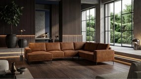 Koňakovohnedá rohová pohovka z imitácie kože (ľavý roh/do "U") Copenhagen – Scandic