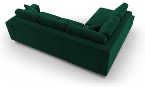 Zelená zamatová rozkladacia/s úložným priestorom rohová pohovka (ľavý roh/do L) Kyoto – Cosmopolitan Design