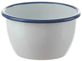 Biela smaltovaná šalátová miska s modrou linkou White blue - Ø 13,5*7,5cm