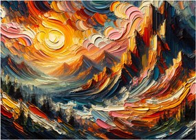 Sklenený obraz - Hory zalité slnkom (70x50 cm)