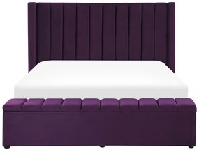 Zamatová posteľ s úložným priestorom 160 x 200 cm fialová NOYERS Beliani