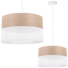 Závesné svietidlo Wood, 1x béžová dubová dýha/biele PVC tienidlo, (fi 35cm)