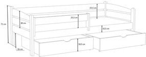 Detská posteľ z masívu borovice ZORA so šuplíkmi - 200x90 cm - BIELA