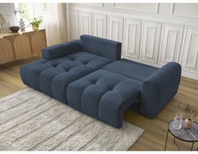 Modrá ženilková rozkladacia/s úložným priestorom rohová pohovka (ľavý roh/s leňoškou) Roxelane – Bobochic Paris