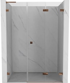 Mexen Lunar-F, L pravé skladacie sprchové dvere 140 cm, 8mm číre sklo, ružové zlato profil, 836SL-140-050-60-00-P