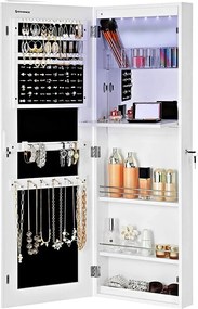 Extra široká zrkadlová skrinka na šperky s vešiakmi a vstavaným zrkadlom, biela