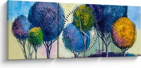 Obraz kopulovitých stromov, olejomaľba (s hodinami) (90x30 cm)