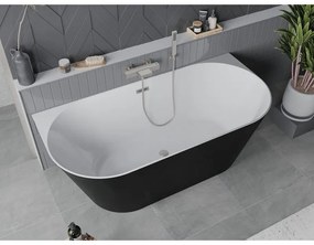 Mexen Oval Slim, voľne stojaca vaňa ku stene, 170 x 80 cm, biela-čierna, oceľový prepad, 52661708075-97