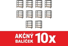 Akcia 10x Regál 168x160x60 cm profesionálny 4-policový, nosnosť 1600 kg - čierny