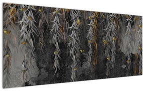 Obraz - Vŕbové vetvičky v čiernom pozadí (120x50 cm)