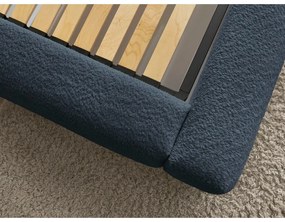 Tmavomodrá čalúnená dvojlôžková posteľ s úložným priestorom s roštom 160x200 cm Orlane – Bobochic Paris