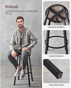 Sada 2 barových stoličiek, s operadlom, oceľovým rámom, greige a čierna farba