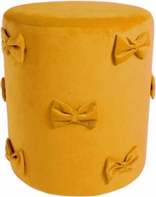Žltý zamatový taburet s mašľami Pouf Bow honey – 37*37*42 cm