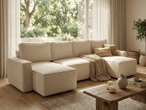 Rozkladacia sedacia súprava do U SMART BOUCLE 303x143 cm, krémová