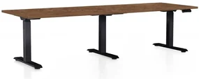 Výškovo nastaviteľný stôl OfficeTech Long, 240 x 80 cm, čierna podnož, dub silverjack