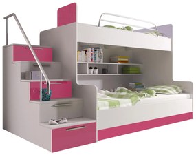 Poschodová posteľ Paradise II, Farby: biela / biely lesk + šedý lesk, Strana: pravá