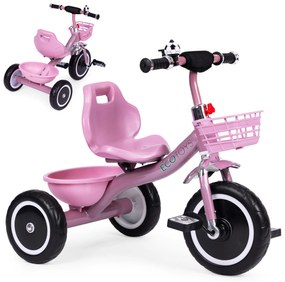Trojkolka s košíkom a zvončekom ECOTOYS, ružová