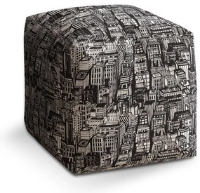 Taburet Cube kreslené mrakodrapy, čierna / biela