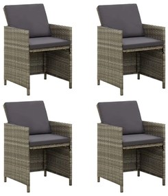 Záhradné stoličky s podložkami 4 ks polyratan sivé