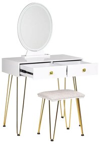 Toaletný stolík s 2 zásuvkami a LED zrkadlom biela/zlatá CAEN Beliani