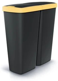Odpadkový kôš DUO čierny, 50 l, žltá / čierna