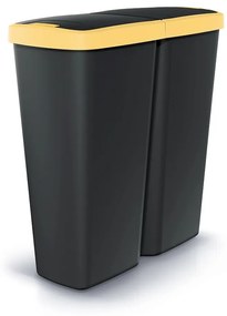 Odpadkový kôš DUO čierny, 50 l, žltá / čierna