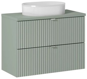 Závesná skrinka Line Reed Green Beyond s doskou a umývadlom 80 cm zelená