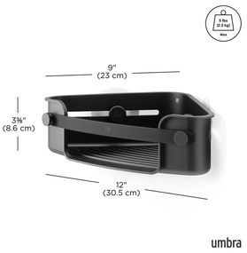 Čierna rohová plastová kúpeľňová polička bez vŕtania Flex Adhesive – Umbra