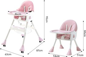 Stolička na kŕmenie KDK03 4v1 ružová + košík a kolieska ZDARMA