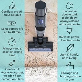 Klarstein Caswell Plus, bezdrôtový, akumulátorový, LED displej, na mokré a suché vysávanie