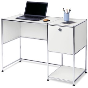 Kovový písací stôl »CN3« s výklopnými dvierkami, biely