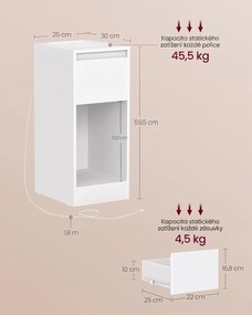 Noční stolek s LED osvětlením a USB portem Vasagle Melisa 25 cm bílý