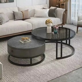 LuxuryForm DESIGN Konferenčný stolík AMARO 80 / 60 cm – sivý mramor / sklo (set 2 ks)