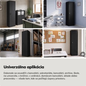 Kovová kancelárska skriňa na dokumenty, široká, čierna, 450x1850x400 mm: ALEX