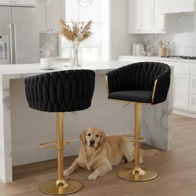 Barová stolička COFTON zamatová, zlatá / čierna