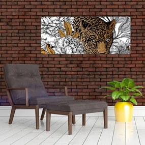 Obraz - Leopard medzi kvetmi (120x50 cm)