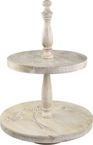 2-poschodový drevený etažér z mangového dreva s rezbami Tours - Ø 30*45 cm