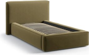 Zelená čalúnená jednolôžková posteľ s úložným priestorom s roštom 90x200 cm Jodie – Micadoni