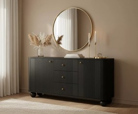 Komoda so zásuvkami Vesper 160 cm - čierna / zlaté úchytky / guľaté nohy