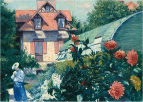 Sklenený obraz - Gustave Caillebotte, Dahlias, Garden at Petit Gennevilliers, reprodukcia (70x50 cm)