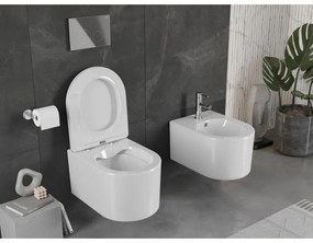Mexen Sofia, závesná WC misa 490x360x355 mm, Rimless Tornádo + toaletné WC sedadlo z duroplastu, biela lesklá, 30540400