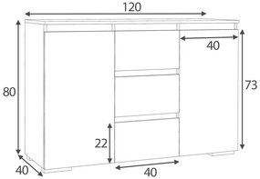 Komoda 120 cm, farba dub sonoma