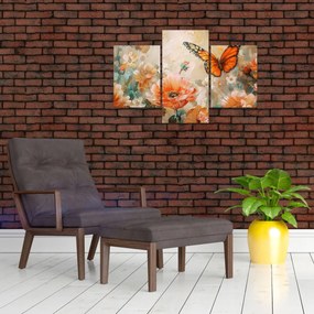 Obraz - Motýľ a kvety, olejomaľba (90x60 cm)