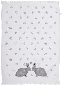 Biely froté kuchynský uterák s králikmi a srdiečkami Bunnies in Love I - 40*66 cm