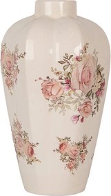 Béžová keramická dekoračná váza s ružami Rosien - Ø 21*34 cm
