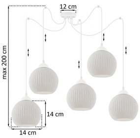 Závesné svietidlo Riffle Round Spider, 5x biele sklenené tienidlo, w