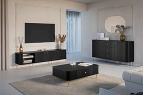 TV stolík Vespera 3D 187 cm - čierna / zlaté nožičky